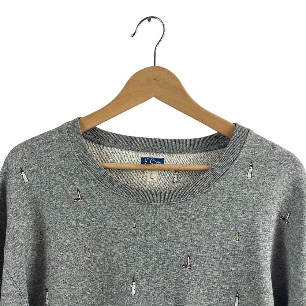 J. Crew Vintage Fleece Crewneck Sweatshirt Lighthouse Embroidered Sz L - Picture 5 of 10